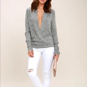 Lulus Warm Me Up Heather Grey Wrap Sweater Top